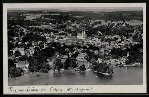 AK Tutzing, Flugzeugaufnahme Ort u. Starnberger See
