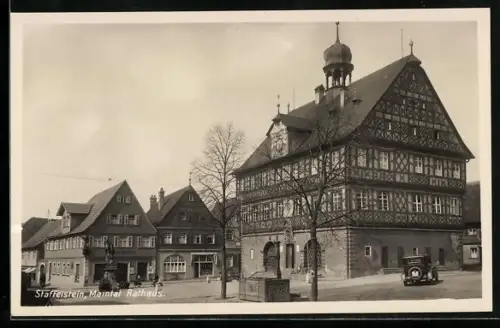 Lithographie Staffelstein /Maintal, Rathaus u. Denkmal, Panorama