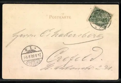 AK Moers, Stadtansicht mit Kirche und See