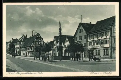 AK Bad Mergentheim, Oberer Markt, Gasthof zum Adler, Marktbrunnen