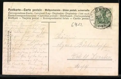 Künstler-AK Gersfeld in der Rhön, Ortsansicht, Flusspartie