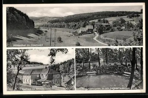 AK Hüttenthal im Odenwald, Gasthaus zur Schmelz, Lindelbrunnen, Ortsansicht