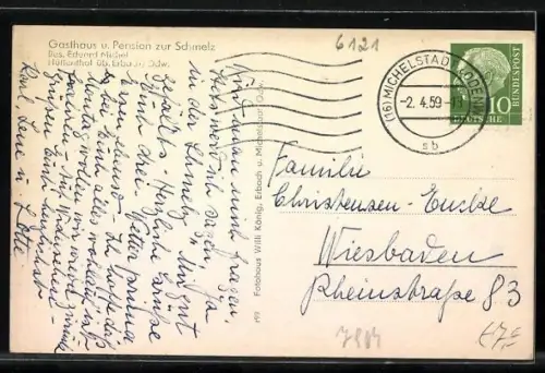 AK Hüttenthal im Odenwald, Gasthaus zur Schmelz, Lindelbrunnen, Ortsansicht