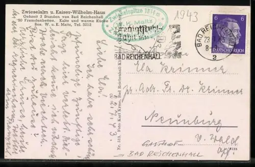 AK Bad Reichenhall, Gasthof Zwieselalm und Kaiser-Wilhelm-Haus, Reiteralm und Loferer Steinberge