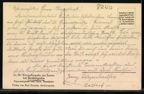 AK Berchtesgaden, Gasthof Königsbergalm am Jenner im Winter