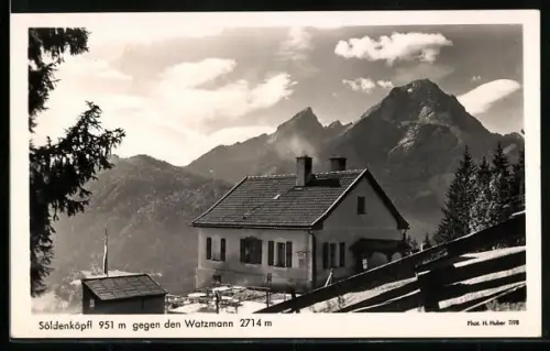AK Bischofswiesen, Gasthof Söldenköpfl mit Blick auf den Watzmann