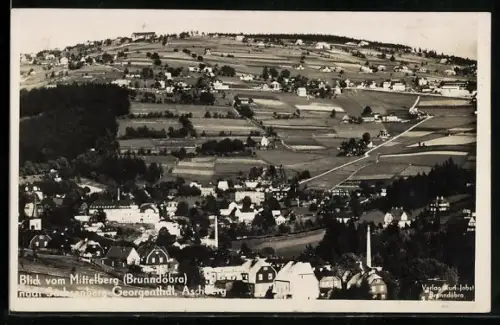 AK Sachsenberg i. V., Blick vom Mittelberg / Brunndöbra, nach dem Ort, Georgenthal, Aschberg