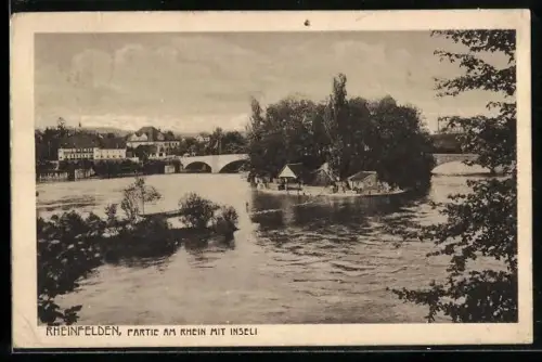 AK Rheinfelden, Partie am Rhein mit Insel