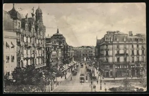 AK Frankfurt a. M., Kaiserstrasse, Strassenszene, Geschäftshäuser