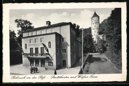 AK Biberach an der Riss, Stadttheater und Weisser Turm, 