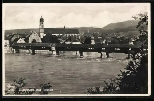 AK Bad Säckingen, Holzbrücke, Kirche, Rhein