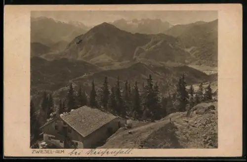 AK Bad Reichenhall, Gasthof Zwiesel-Alm, Alpenpanorama