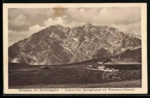 AK Berchtesgaden, Gasthof Gotzen-Alm mit Watzmann-Ostwand
