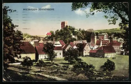 AK Wiesbaden-Sonnenberg, Ortsansicht mit Burgruine