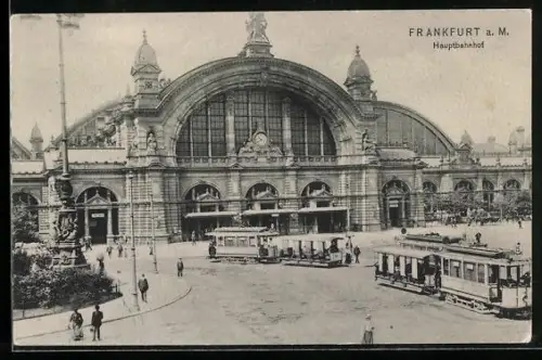 AK Frankfurt a. M., Hauptbahnhof, Strassenbahnen