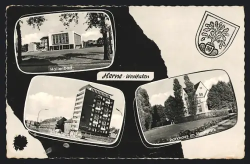 AK Herne /Westfalen, Hallenbad, Eickeler Strasse, Parkhaus im Stadtpark
