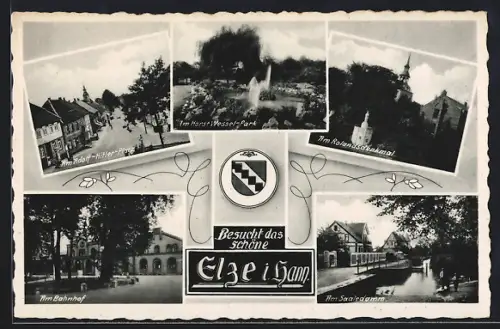 AK Elze i. Hann, Platz, Park, Roland-Denkmal