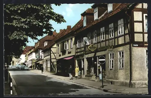 AK Elze /Han., Bahnhofstrasse, Fachwerkhäuser, Strassenszene, Machwotz Kaffee