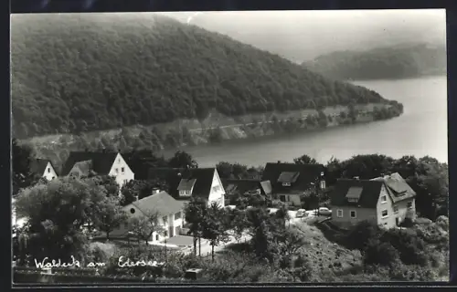 AK Waldeck am Edersee, Ortsansicht mit See und umliegenden Häusern