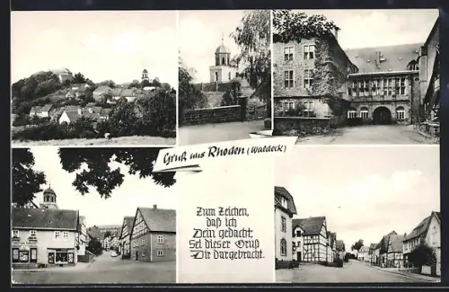 AK Rhoden /Waldeck, Ortsansicht, Kirche, historische Gebäude