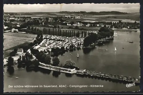 AK Körbecke /Sauerland, ADAC-Campingplatz, Möhnesee aus der Vogelschau