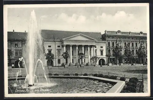 AK Dessau, Partie am Theater, Springbrunnen