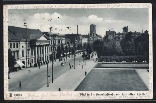 AK Dessau, Kavalierstrasse mit dem alten Theater