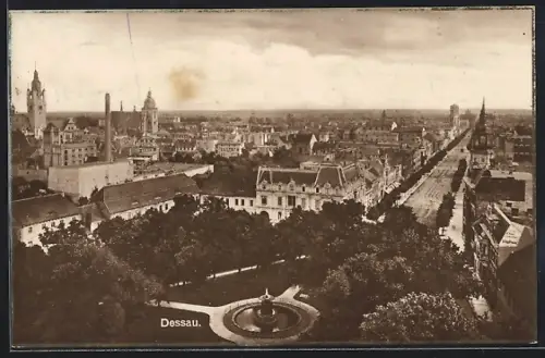 AK Dessau, Stadtansicht mit Brunnen und Innenstadt