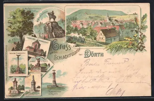 Lithographie Dörth, Vues des champs de bataille et monuments commémoratifs