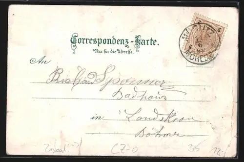 Lithographie Müglitz, Hotel zur Post, Hotel Köhler, Volks- u. Bürgerschule