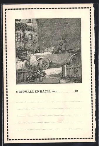 Künstler-AK Schwallenbach, Strassenpartie mit Auto nachts im Winter