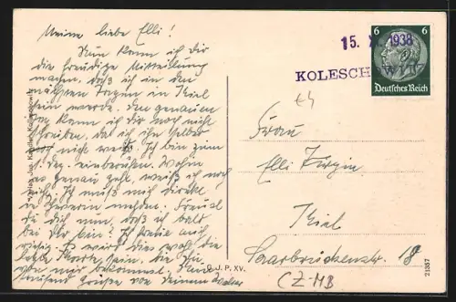 Künstler-AK Kolleschowitz, Ortspartie