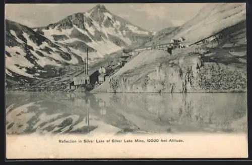 AK Silverton, CO, Reflection in Silver Lake of Silver Lake Mine, Bergbau