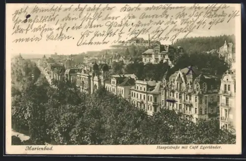 AK Mairenbad, Hauptstrasse mit Cafe Egerländer und Synagoge