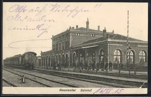 AK Amanweiler, la gare, Bahnhof mit Eisenbahn