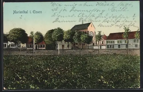 AK Marienthal i. Elsass, Ortspartie mit Kirche