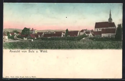AK Sulz u. Wald, Panorama mit Kirche