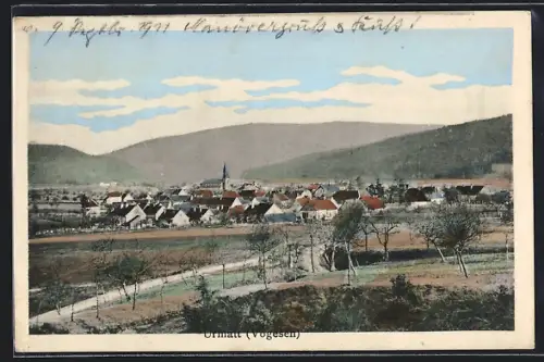 AK Urmatt /Vogesen, Panorama mit Kirche