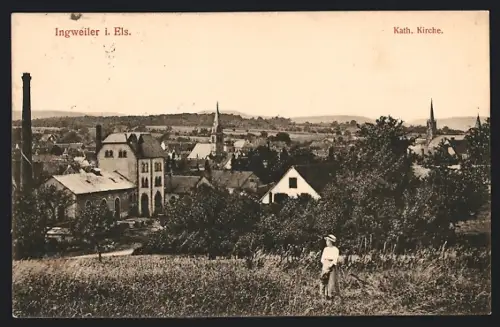 AK Ingweiler i. Els., Teilansicht und Katholische Kirche