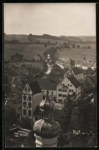 AK Rot a. d. R., Ortsansicht mit Kirche und historischen Gebäuden