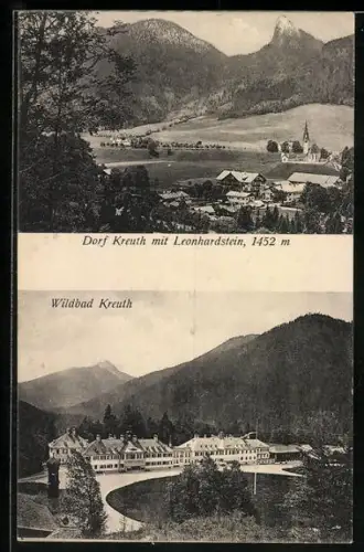 AK Kreuth, Dorf mit Leonhardstein, Wildbad Kreuth