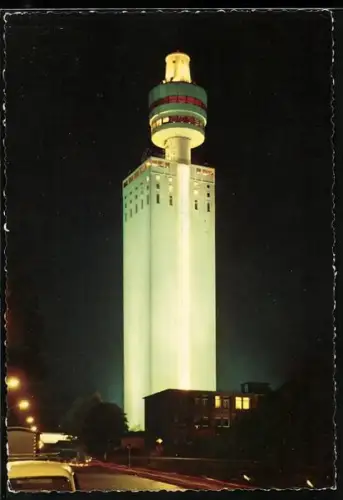 AK Frankfurt-Sachsenhausen, Henninger Turm bei Nacht