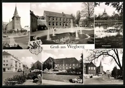 AK Wegberg, Rathaus, Mühlenweiher, Bahnhofstrasse, Burgstrasse, Wappen