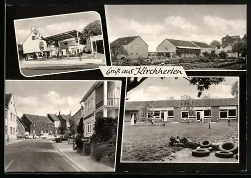 AK Kirchherten, Tankstelle, Wohnhäuser, Kindergarten, Strassenpartie