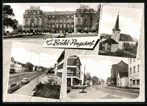 AK Brühl-Pingsdorf, Schloss, Kirche, Strassenansichten