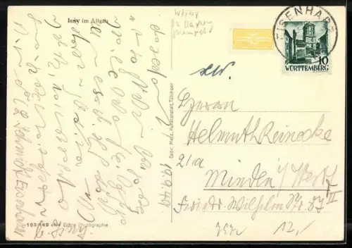 AK Isny im Allgäu, Ortsansicht mit Alpenpanorama