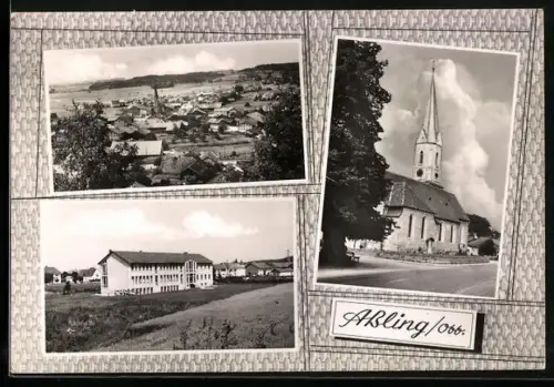AK Assling /Obb., Ortsansicht, Kirche, Schule