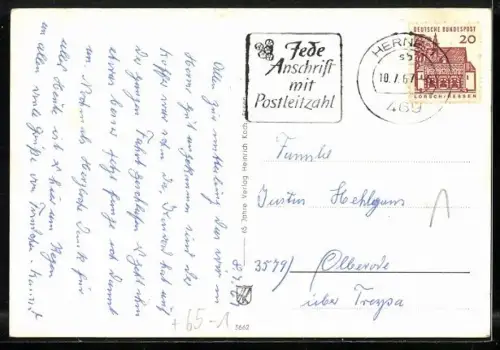 AK Herne i. W., Bahnhof, Springbrunnen