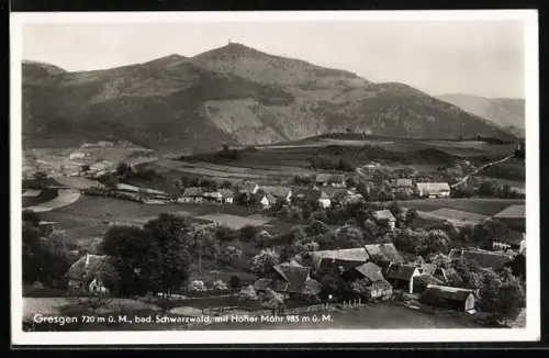 AK Gresgen /bad. Schwarzwald, Ortsansicht mit Hohe Möhr, Gasthaus Löwen, Inh. Karl Brunner