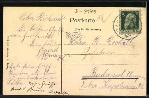 AK Bad Tölz, Stadtansicht mit Isar und Brücke